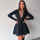 Sexy Deep V Neck Bandage Short Dresses for Women Fashion Clothes Fall Winter Ribbed Black Dress Long Sleeve
