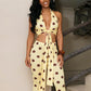 Polka Dot Print 2piece Set Women Tassel Halter v-Neck Kink Vest Elastic Waist Simple Short Midnight Sexy Fashion Suit