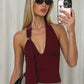 Sexy Cropped Tank Top Women Fashion Asymmetrical Deep V Neck Backless Halter Tops 2026 Summer Clothing