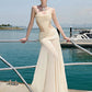 See Through Hem Folds Bandage Maxi Dress Women Waistless Backless Patchwork Flower Decoration Party Vacation Vestidos