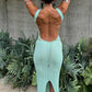 Backless See Through Dress Women Summer Slit Peach Buttocks Solid Sheath Sleeveless Sexy Beach Vacation Party Bodycon