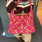 2025 Winter New Arrivals Casual Y2K Cartoon Rabbit Color Block Plaid Tote Bag For Woman