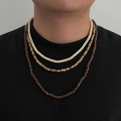 3Pcs/Set Unique Irregular Coconut Husk Wooden Beads Chokers Necklace for Men Vintage Adjustable Chain Daily Jewelry New