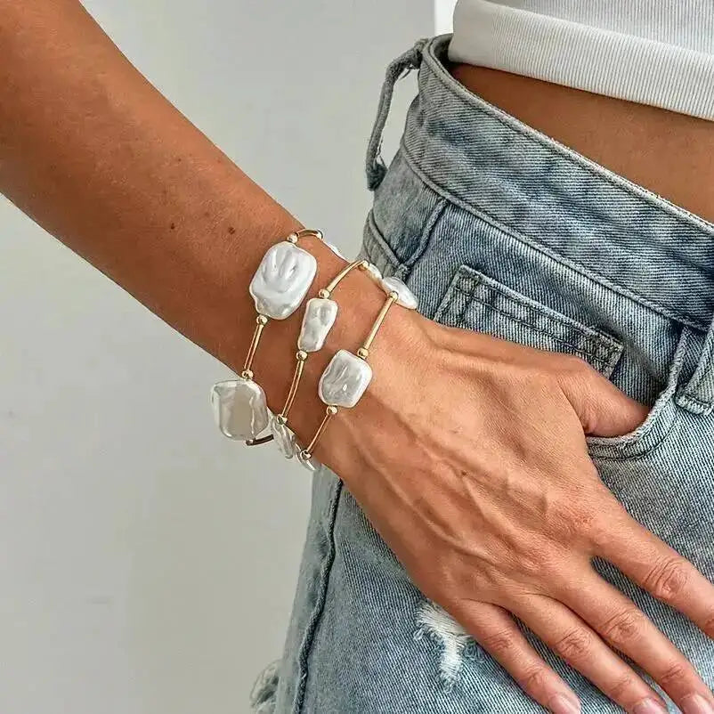 3Pcs/Set Creative Irregular Imitation Pearl Chain Bracelet for Women New Trend Elegant Stackable Bangle Wedding Jewelry