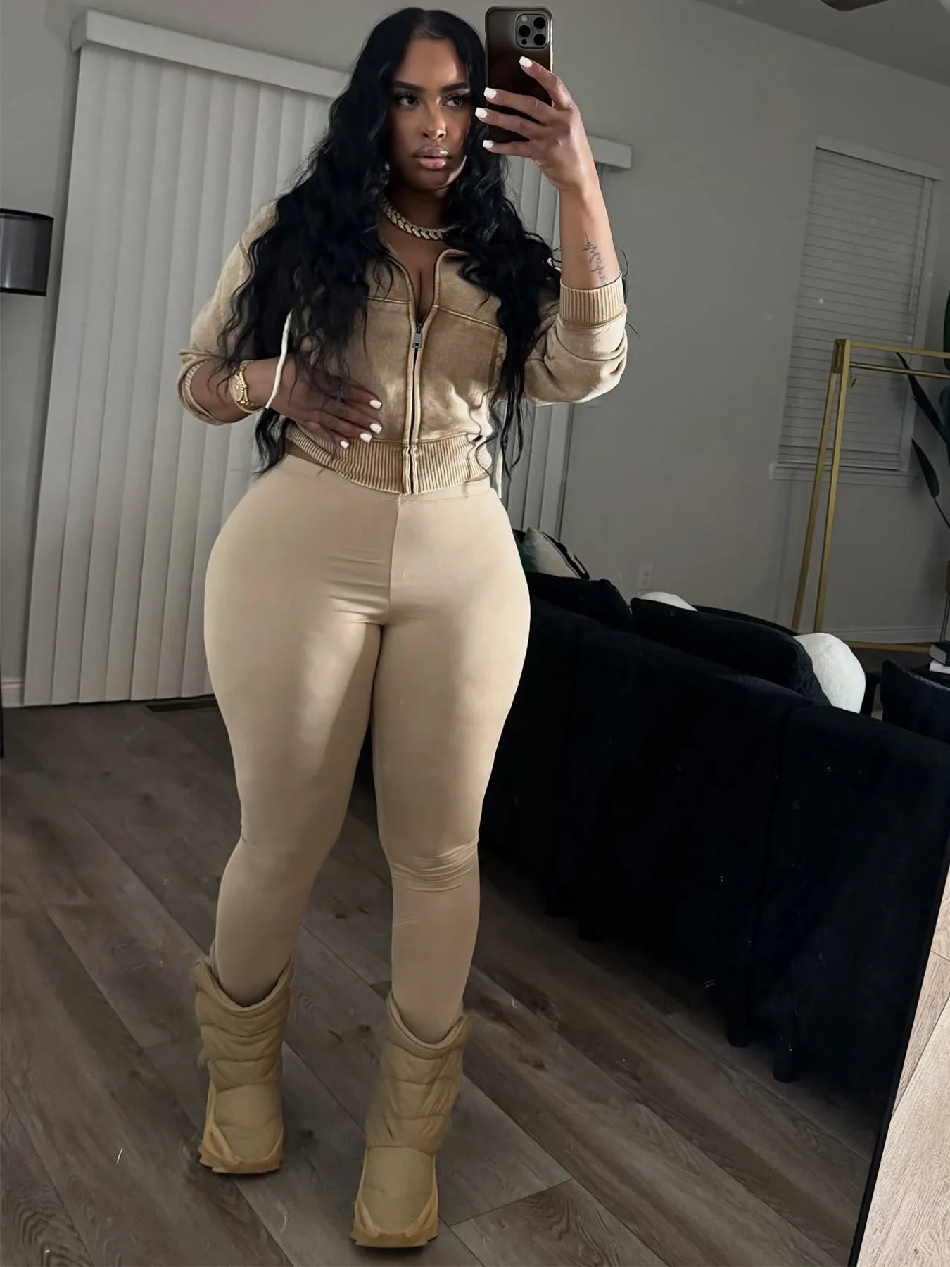 Sporty 2 Piece Set Woman Tracksuit Fall Trend Warm Hooded Zip Jacket+Leggings Matching Street Casual Stretch Outfits