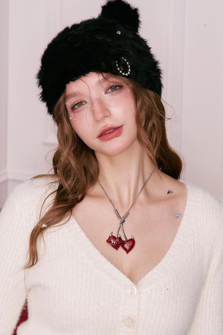 Y2K Design Cherry Pendant Little Devil Heart Necklace For Women