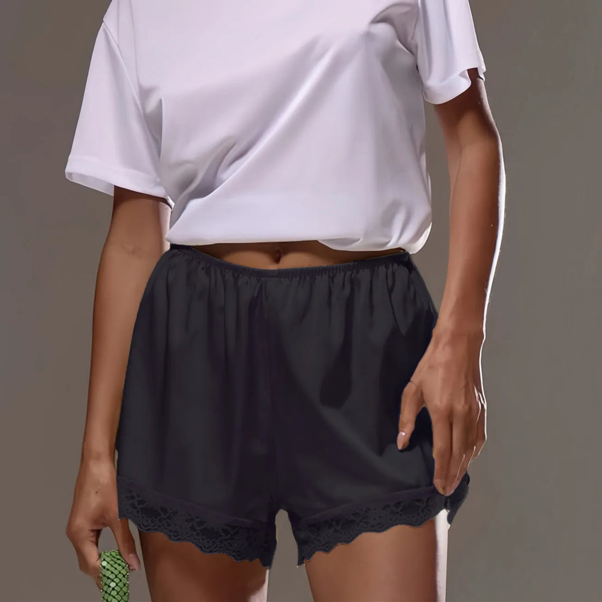 Lace Trim Satin Shorts for Women Silky Elastic Waist Mini Shorts Casual Lounge French Knickers Slip Boxer Pj Bottoms