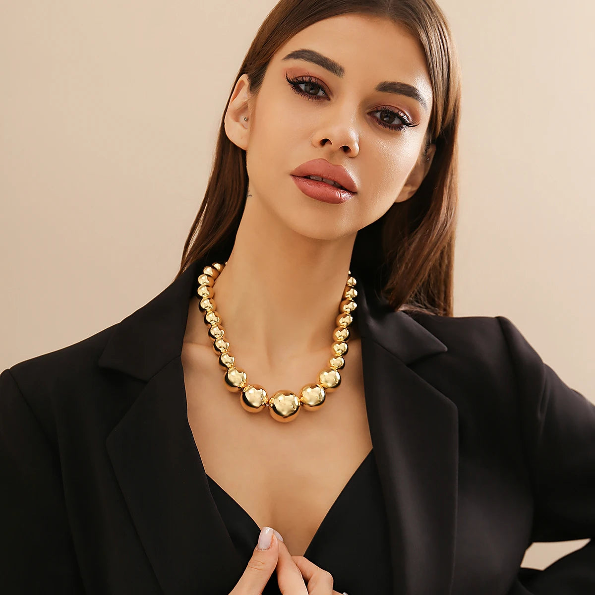 Exaggerated Goth Acrylic CCB Big Ball Bead Chain Necklace for Women Punk Chunky Heavy Short Choker Grunge Jewelry Steampunk Men