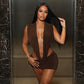 Women 2 Piece Bodycon Outfit Sleeveless Deep V Cutout Bodysuit Drawstring Ruched Mini Skirt Nightclub Party Matching Set