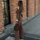 Two Piece Sets One Shoulder Long Sleeve Top and Flare Pants Suit Elegant Outfits Fall Clothes Women 2024