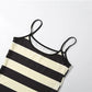 Stripe Print Camisole+Scarf Women Low-Neck Backless Skinny Stretch Summer High Street Casual Style Classic Tank Tops
