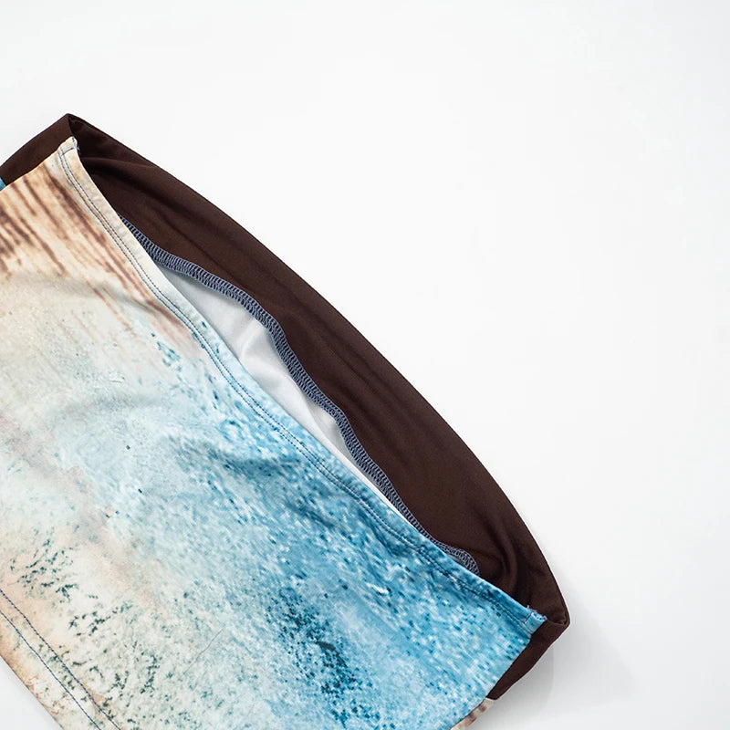 Tie-dye Print 2-Piece Set Women Patchwork Strapless Tops+Straight Skirt Vacation Beach Party Skinny Matching Clubwear