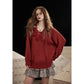 Y2K Design Loose Solid 3D Rose Drawstring Tie Sweater For Women