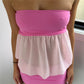 Y2K Sweet Strapless Mesh Spliced Tube Top Women Sheer Chiffon Peplum Flowy Crop Top Sleeveless Casual Party Blouse