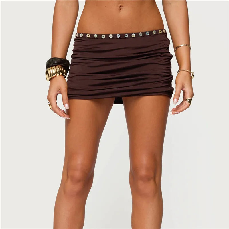 Women's Mini Skirt Casual Slim Fit Stylish Pleated Decorative Buttons Low Rise Short Skirt Summer Fashion Streetwear