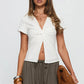 Women Short Sleeve Shirts Office Ladies Solid Color Split Twist Front Collared Blouses Summer Casual Tops Streetwear