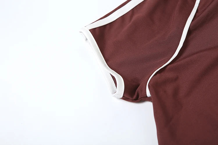 Casual Women 2 Piece Set Tracksuit Stretch Sporty Polo Neck Crop Tops+Wide Waist Shorts Matching Streetwear Outfits