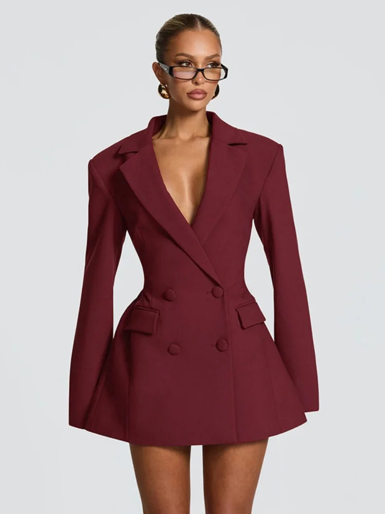 Sexy Black Blazer Dresses Deep V Neck Long Sleeve Mini Dress Elegant Fashion Woman Clothes