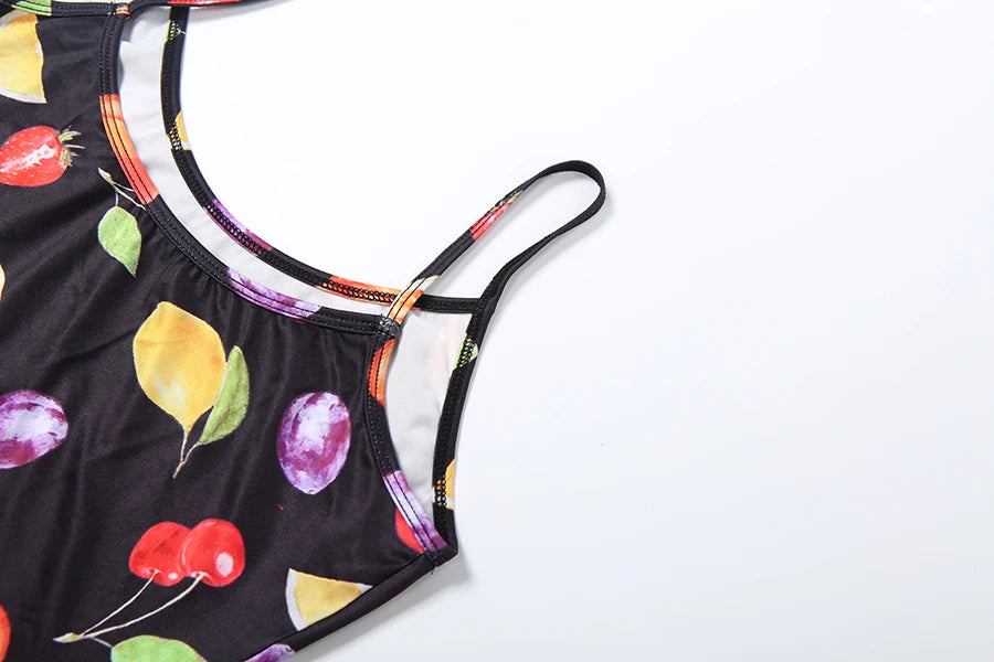 Fruit Print Camisole Women Low-Neck Sexy Midnight Skinny Music Festival  Summer Trend Hottie High Street Wild Clubwear