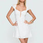 Women White Eyelet Embroidery Mini Dress Square Neck Cap Sleeve Cutout Front A Line Summer Casual Party Vacation Dress