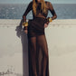 Mesh Ruched Sexy Maxi Dress For Women Fashion Zipper Patchwork See Through Long Sleeve Elegant Club Party Long Dress