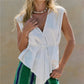 Women V Neck Sleeveless Tie Waist Tank Top Irregular Asymmetrical Hem Peplum Blouse Casual Summer Beach Vacation Vest