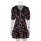 Short Sleeve Floral Mini Dress For Women Robe Turn-down Collar Elegant French Dress Ladies Fashion High Waist Dresses