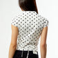 Polka Dot Short Sleeve Sexy Tops Women Cardigan Elegant Turn-down Collar Single-breasted Ruched Lace-up Club Party Top