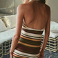 Colorful Stripe Mini Dress Women Halter Low-Neck Sexy Backless Skinny High Elastic Vacation Fashion Trend Streetwear