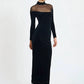 Sheer Off-shoulder Long Sleeve Sexy Maxi Dress Women Gown Elegant Half High Collar Backless Bodycon Club Party Dresses