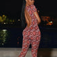 Backless Romper Women Fitness Tight Stretch Colorful Print Summer O-Neck Short Sleeve Slim Activity Workout Playsuits