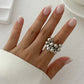 Unique Exaggerated Large Petal Flower Rings for Women Vintage Geometric Adjustable Finger Ring Grunge Jewelry Steampunk