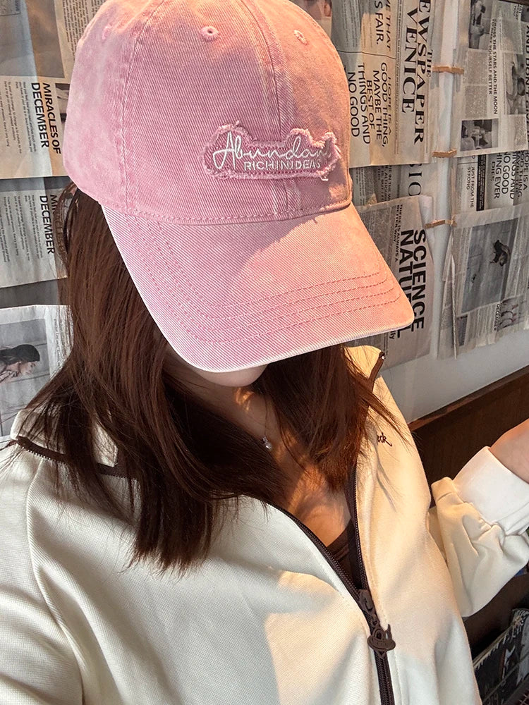 Vintage Washed Fashion Raw Edge Letter Embroidery Soft Top Baseball Cap Fashion Versatile for Women