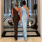 One Shoulder Pleated Satin Patchwork Fishtail Maxi Dresses Sexy Elegant Party Wedding Guest Dress Women