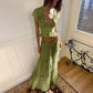 Women's Matching Sets Sexy Lace Chiffon Cardigan Top and Tiered Maxi Skirt 2 Piece Set Vacation Outfits