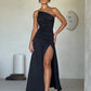 Sleeveless High Split Maxi Dress For Women Fashion Single Shoulder Strap Off-shoulder Backless Bodycon Sexy Long Dress