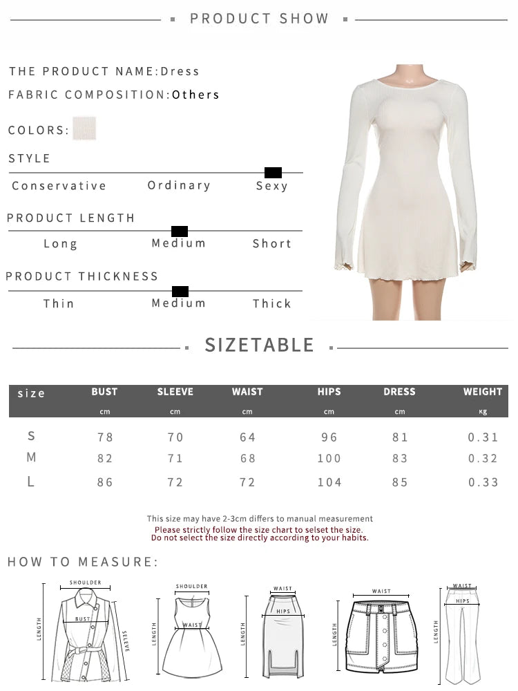 Casual Backless Dress Women Thin Autumn O-Neck Flared Long Sleeve A-Line Stretch Basic Streetwear Elegant Bodycon