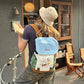 Color‑Block Lightweight Drawstring Backpack with Cartoon Animal Print, Casual Daypack for Outdoor Travel