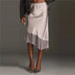 Women Lace Satin Midi Skirt Y2K Lace Trim Silk Half Slip Skirt High Waist A Line Long Underskirt Going Out Streetwear