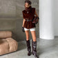 Brown Faux Fur Vest Turtleneck Sleeveless Tops Fashion Fall Winter Clothes for Woman Jackets Coats