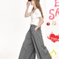 Elastic Waist Pleated Side Pocket Wide Leg Cropped Pants for Women