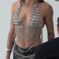 Sparkly Rhinestone Body Top Sexy Women Halter Deep V Multi Tassel Chain Harness Crystal Shimmer Rave Party Club Outfit