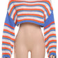 Colorful Striped Crop Sweater Women Hipster Long Sleeve Slash Neck Casual Christmas Activity Streetwear Pullover Tops