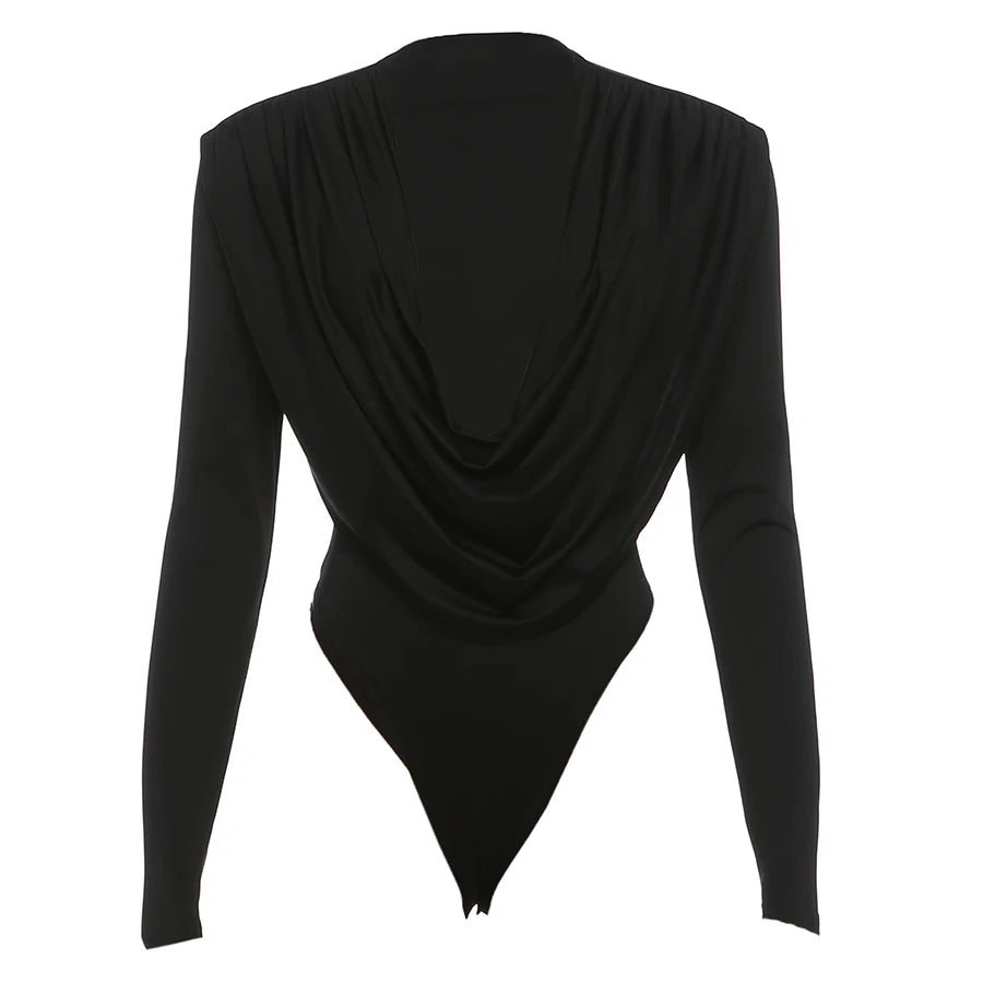 Sexy Classic Bodysuit Women Swing Collar Deep V-Neck Full Sleeve Hottie Wild Elegant Stretch Skinny Street Clubwear
