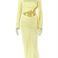 Fashion 2 Piece Set Women Trend Off-Shoulder Skew Collar Full Sleeve Crop Tops+Ruched Skirt Elegant Party Club Suit