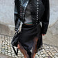 PU Leather Jacket Woman Furry Patchwork Lapel Double-Breasted Metal Buckle Belt Full Sleeve High Street Style Coats