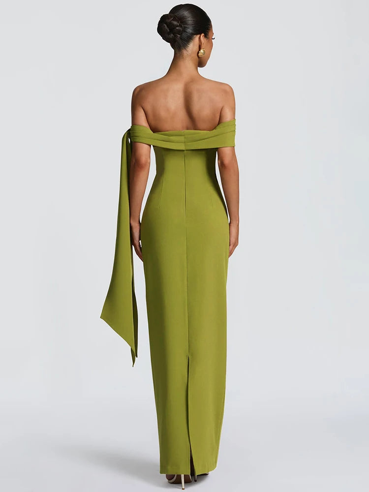Off-shoulder Strapless Sexy Maxi Dress Women Elegant Sleeveless Backless Draped Ruched Bodycon Club Party Long Dresses