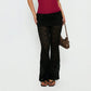 Women's Lace Flare Pants Fold Over Waistband Partial Lining Sheer Floral Bell Bottoms Fashion Vintage Streetwear