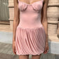 Fashion Spaghetti Strap Sexy Mini Dress Women Elegant Sleeveless Backless High Waist Pleated Club Party Dress 2025