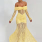 Off-shoulder Long Sleeve Sexy Maxi Dress Women Fashion Lace See Through Strapless Backless Bodycon Club Party Dresses